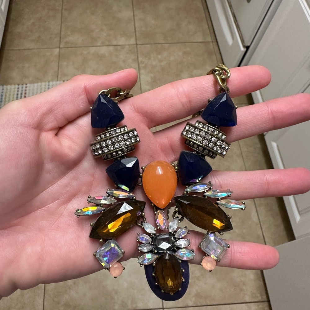 J. Crew Factory Blue and Orange Statement Necklace